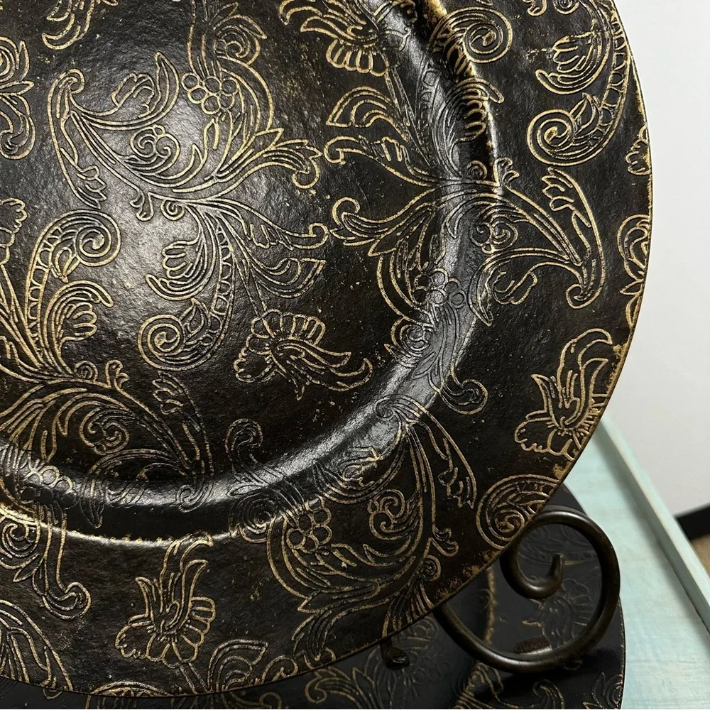 PIER 1 charger plates in burnished brown with gold embossing - Set of 6